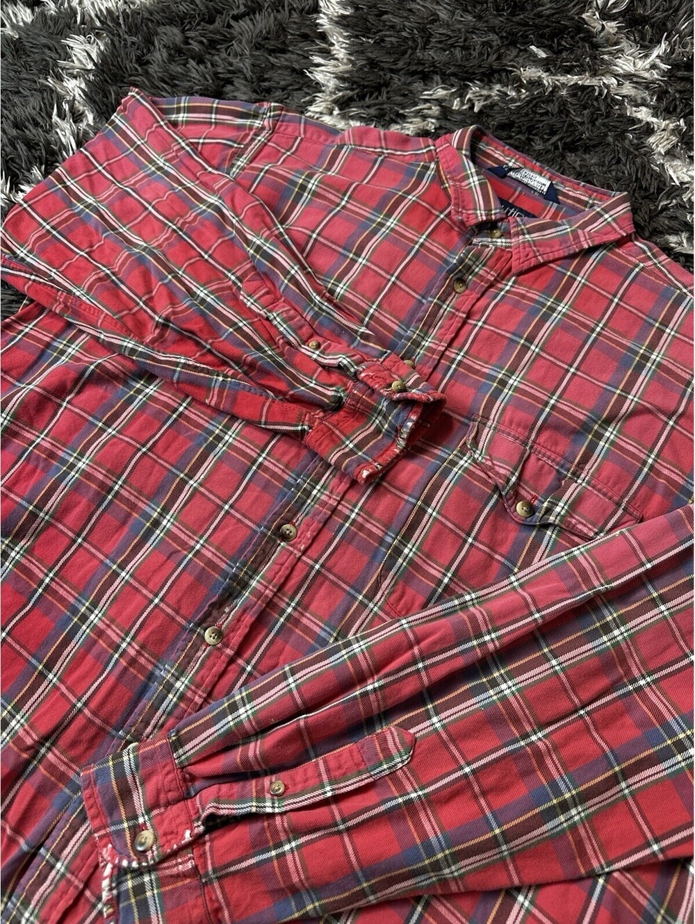 Vintage 90s Nautica Plaid Button Up Shirt Mens XL Red Blue Long Sleeve Cotton